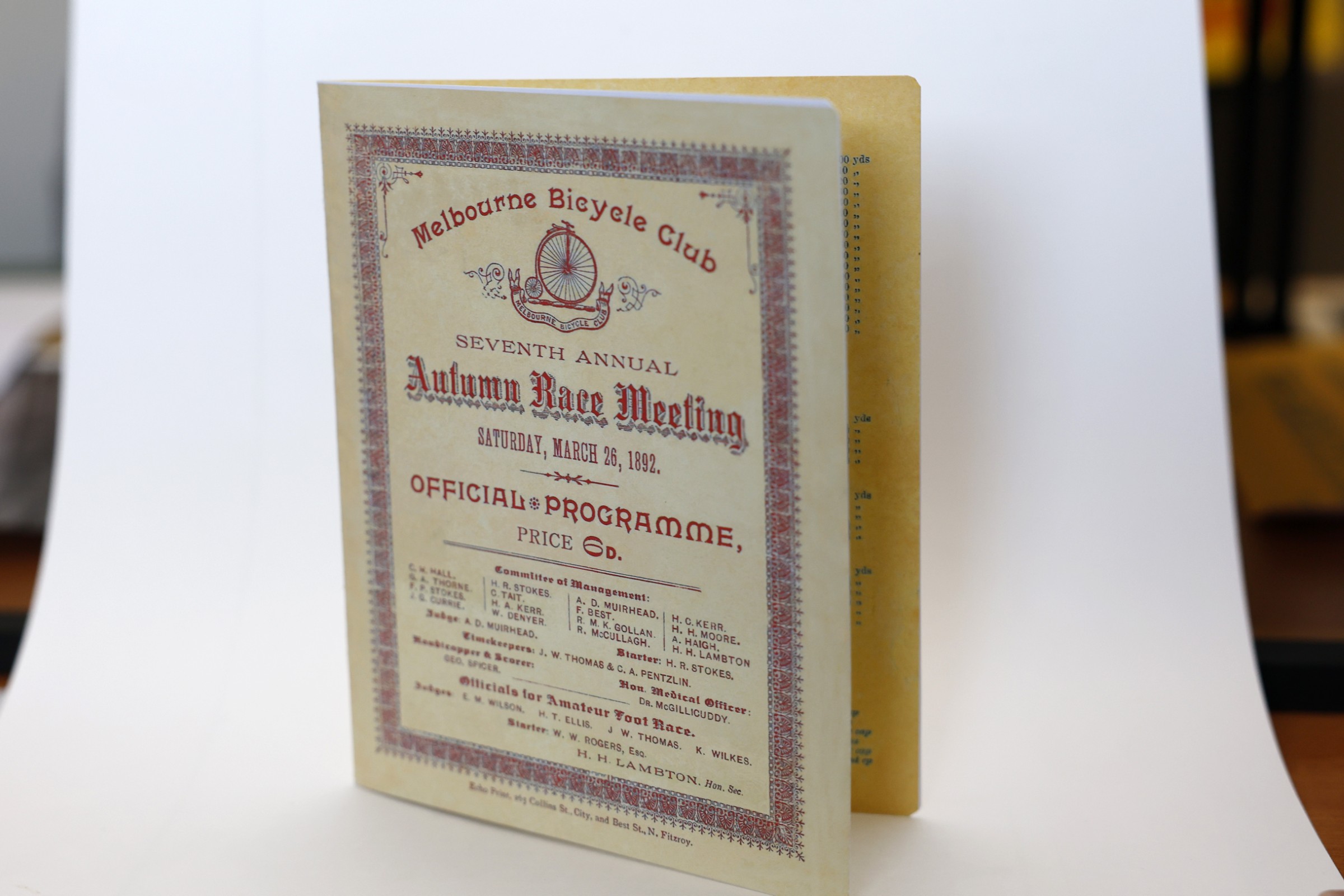 A Melbourne Bicycle Club race program, part of the AusCycling Victorian History Archive managed by the AusCycling History and Heritage Victorian sub-committee